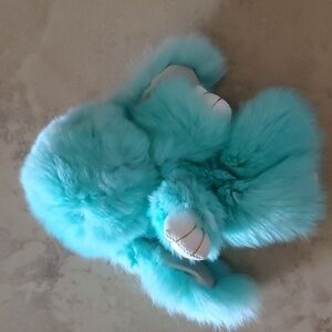 Turquoise Rabbit Fur Keychain nwot